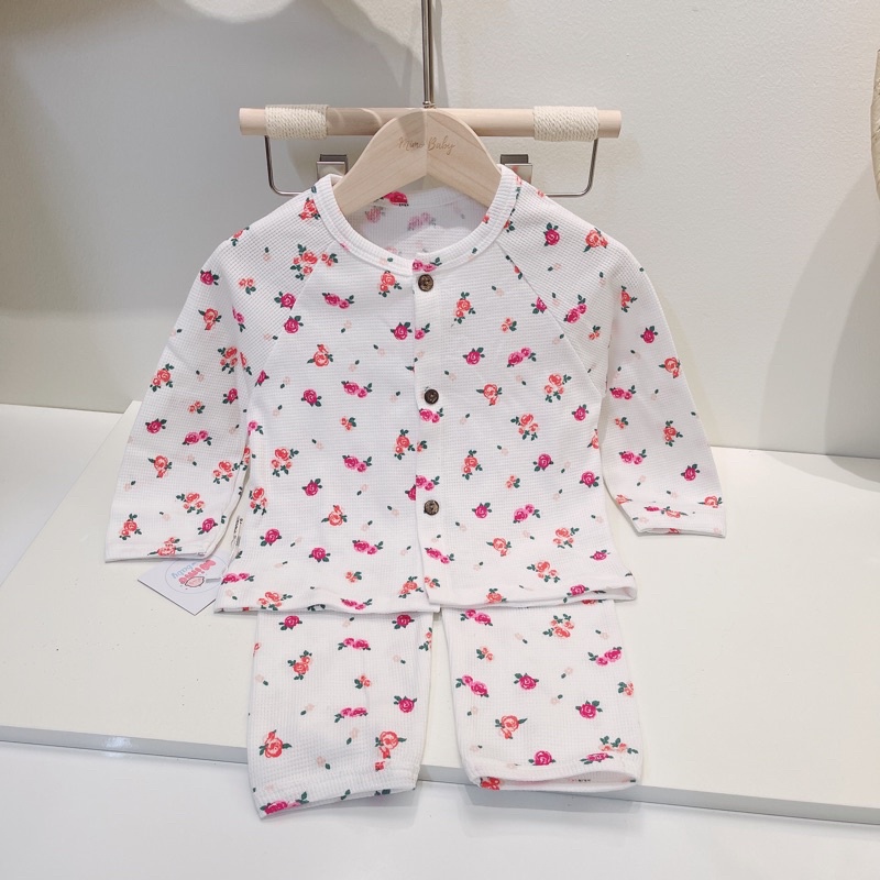 Bộ quần áo thu đông cài cúc chất liệu cotton tổ ong dễ thương cho bé QA35 Mimo Baby