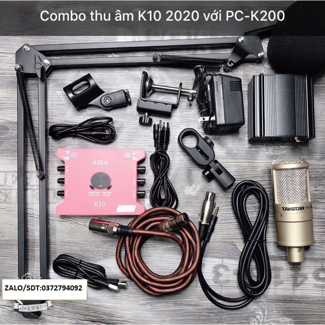 Combo Mic thu âm Takstar K200 Soundcard K10 2020 đã bao gồm dây live stream chân màng nguồn 48v 2 dây canon