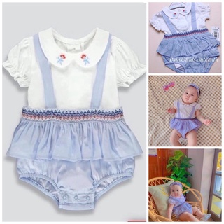 Set yếm xanh cổ sen cho bé gái chuẩn UK