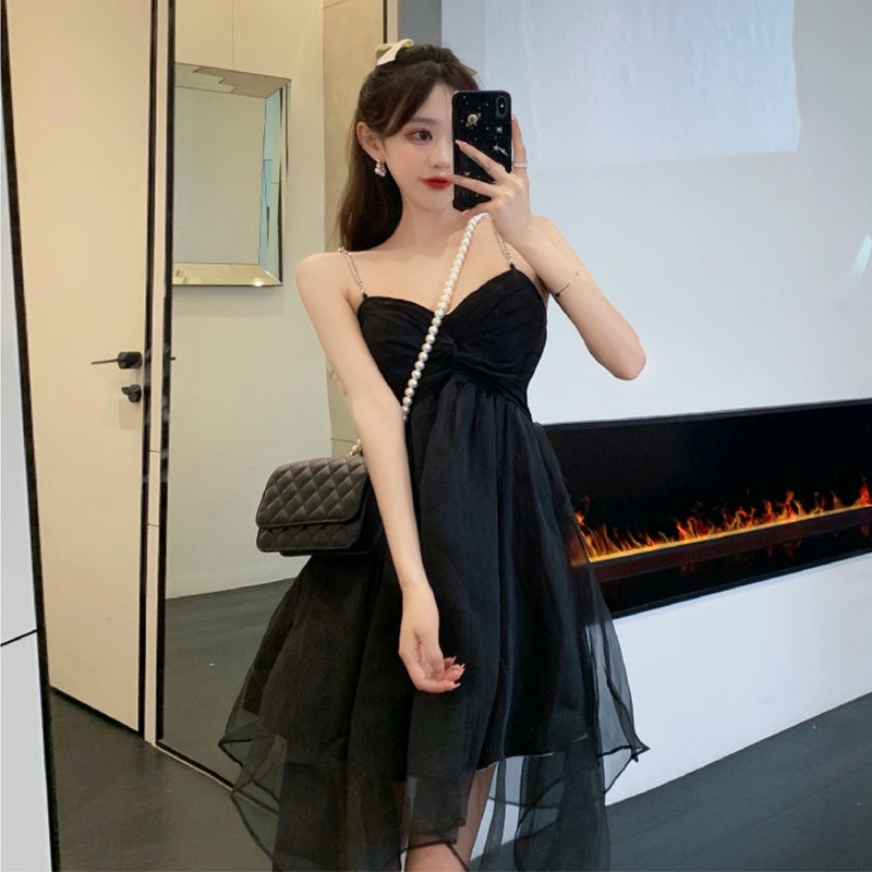 Đầm Hai Dây Màu Trắng Đen Kiểu Pháp Thời Trang Mùa Hè Xinh Xắn Cho Nữ chân váy trắng đầm trắng dự tiệc