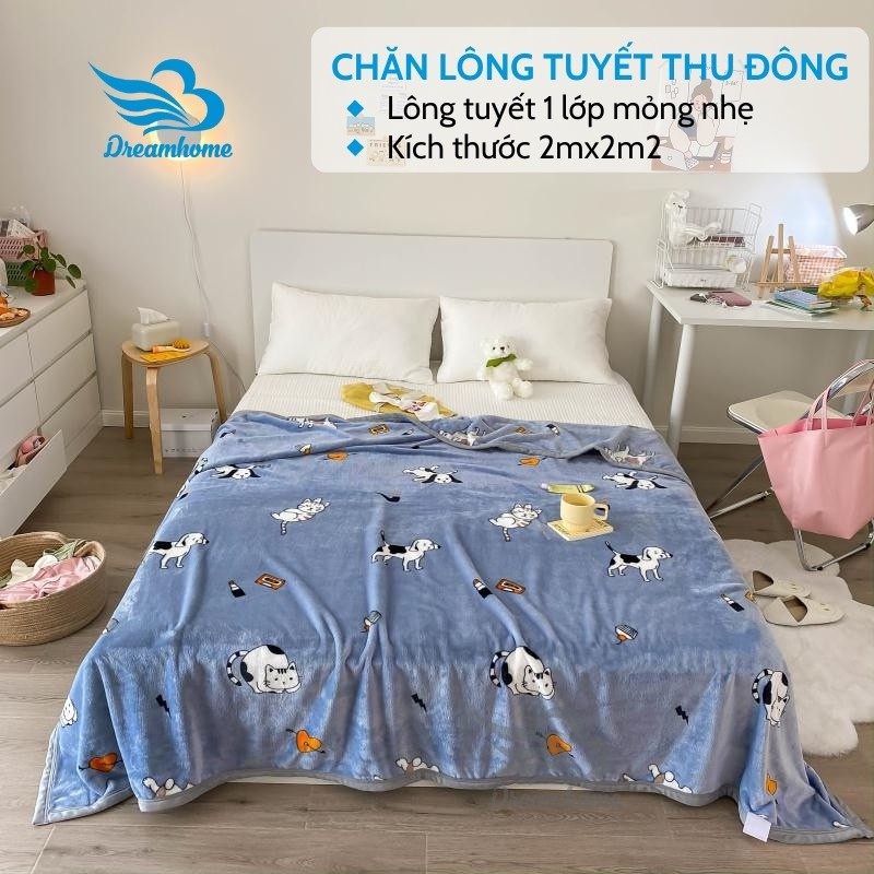 Chăn lông tuyết, chăn nhung tuyết sữa thu đông 1 lớp, mền lông tuyết size 2mx2m2