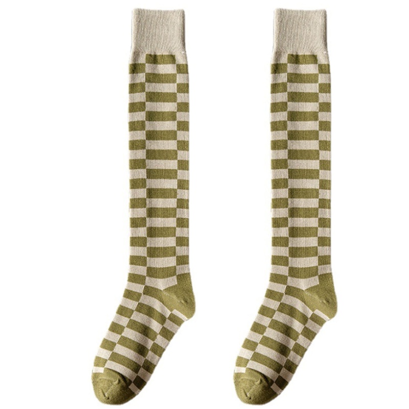 XIXI Vớ cotton cổ cao in họa tiết kim cương màu sắc tương phản thời trang mùa thu cho nữ