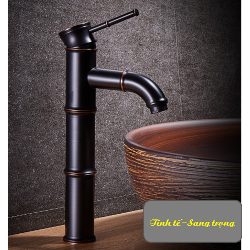 Vòi lavabo cao giả cổ nóng lạnh màu đen cao cấp MS3- dùng cho lavabo đặt bàn | BigBuy360 - bigbuy360.vn