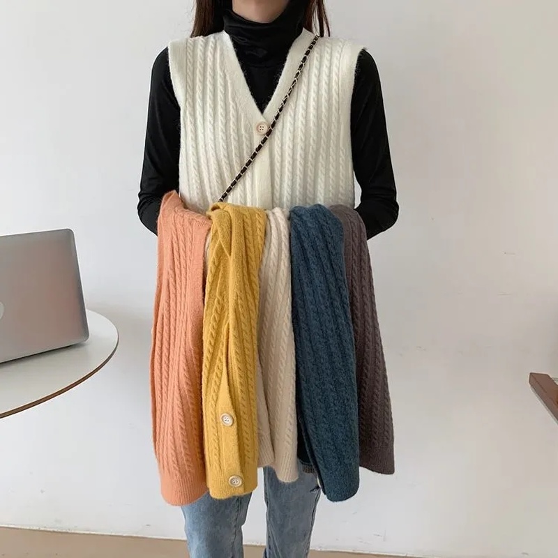 Áo Khoác Đen Lan Dệt Kim Cổ Chữ V Màu Trơn Phong Cách Retro Hàn Quốc Dành Cho Nữ | BigBuy360 - bigbuy360.vn