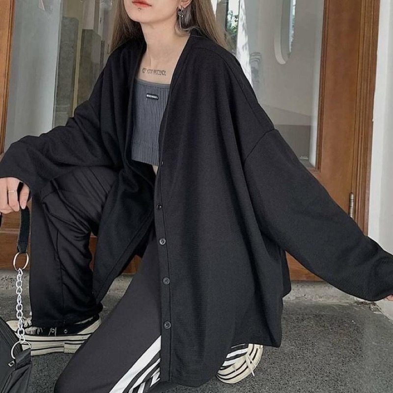Áo Khoác Nỉ Cardigan Hàn Trơn Form Rộng màu ĐEN ❤️/Nam nữ unisex/Áo khoác gân