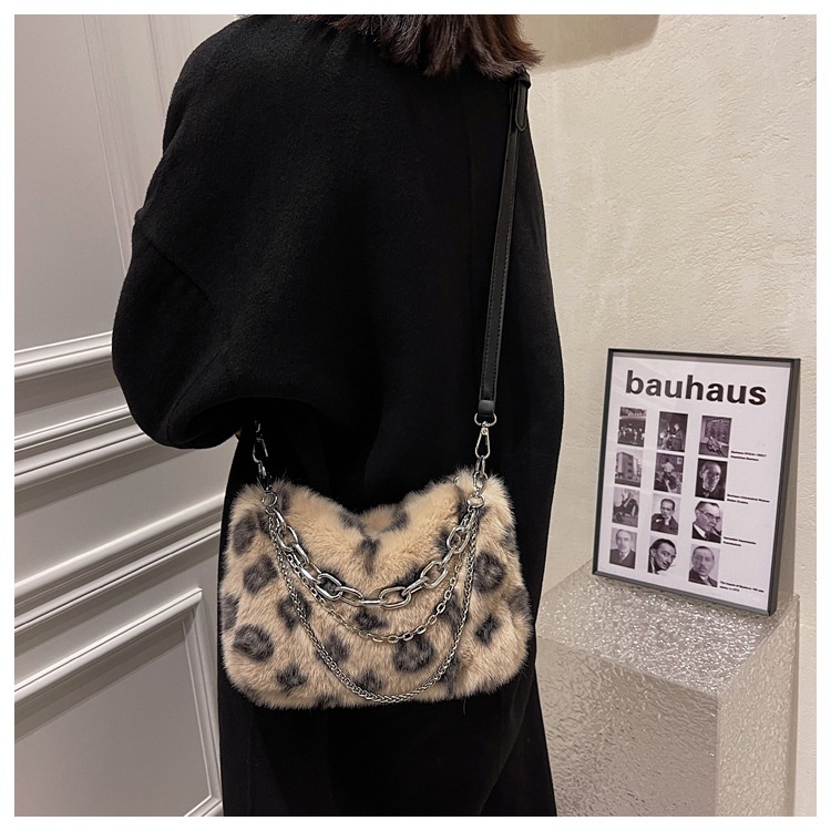 Túi Xách Đeo Vai Hình Vuông Cỡ Nhỏ Phủ Lông Họa Tiết Da Báo Thời Trang Thu Đông 2022 Cho Nữ