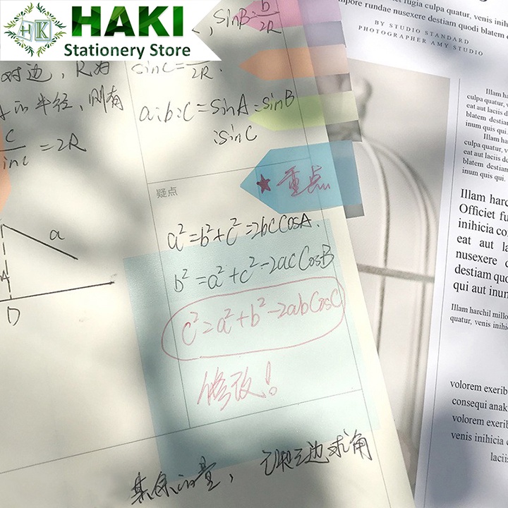 Bộ 50 tờ giấy ghi chú màu trong HAKI chống thấm nước tiện dụng NO3