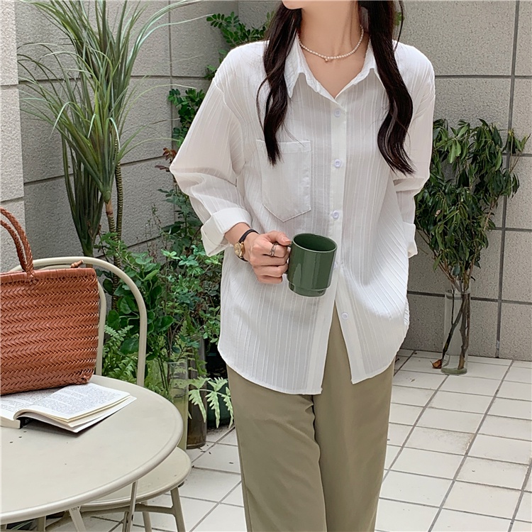 Áo sơ mi QKOOLE tay dài màu trơn thời trang Hàn Quốc cho nữ