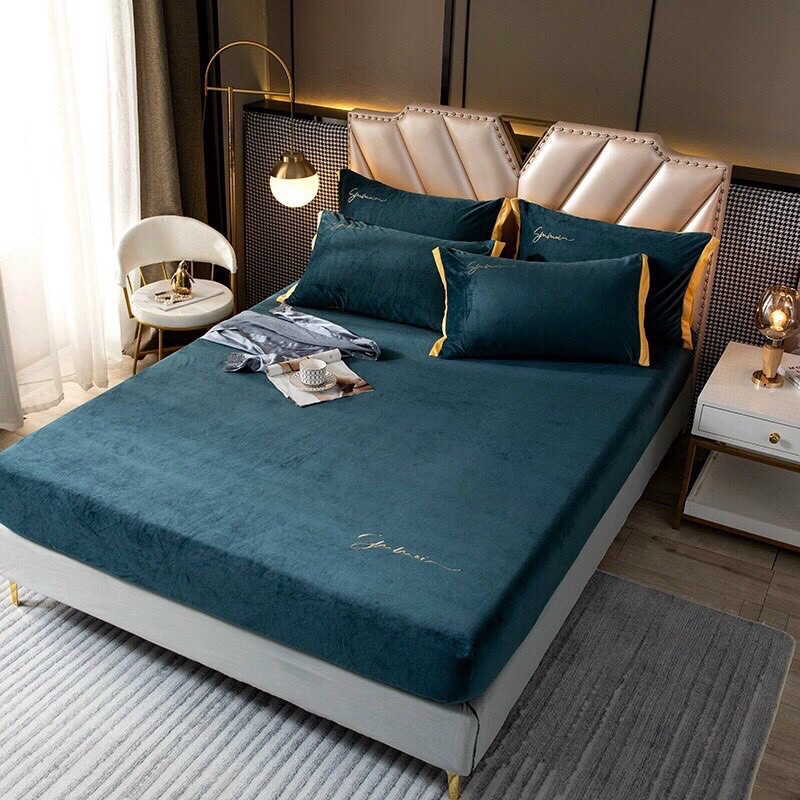 NỈ NHUNG MỊN THÊU THƯƠNG HIỆU SUMOI ĐỦ SIZE( tặng kèm hai vỏ gối)