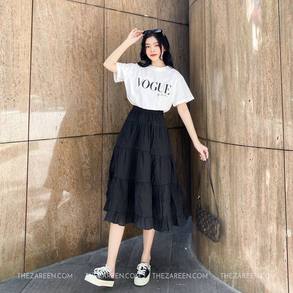 CHÂN VÁY DÀI XÒE NHÚN ZAREEN VAD07 ĐEN | BigBuy360 - bigbuy360.vn