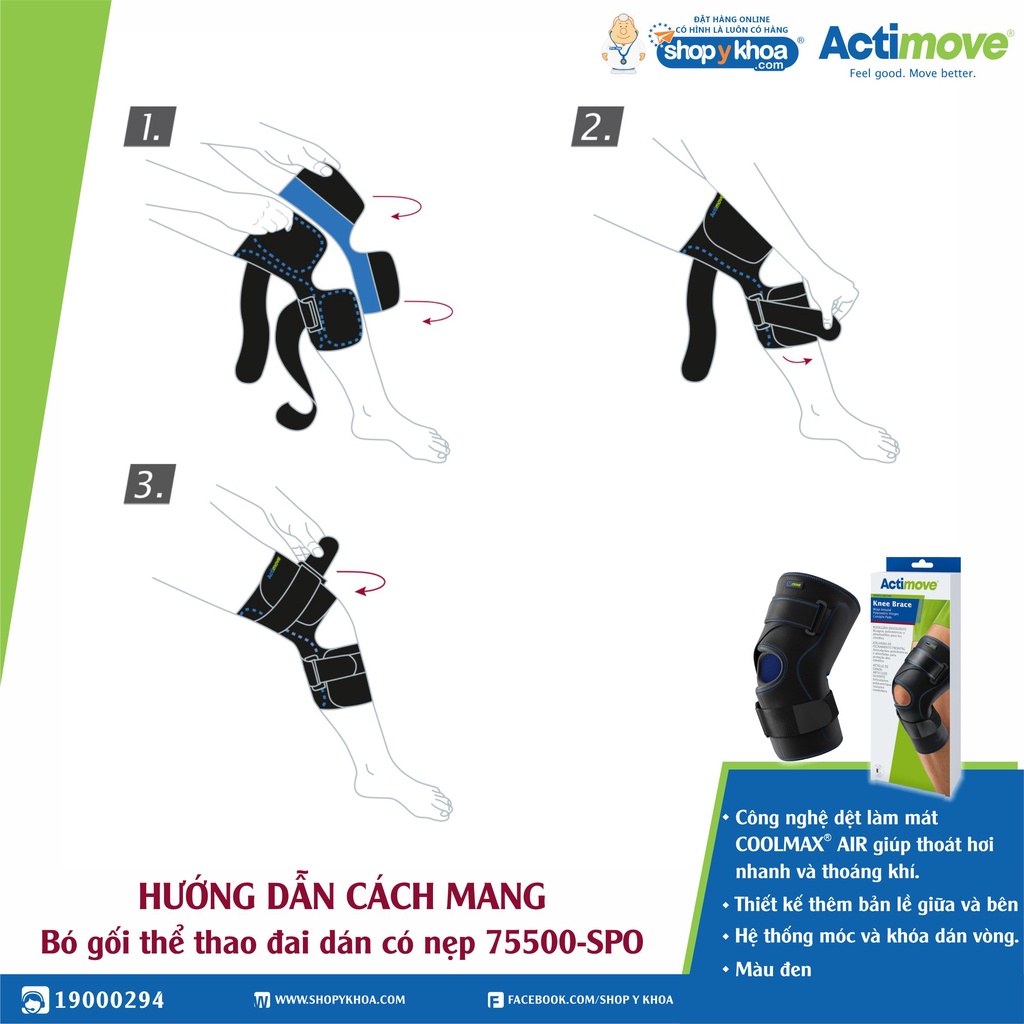 [CÓ QUÀ TẶNG] Bó gối thể thao đai dán có nẹp 75500-SPO Actimove Knee Brace