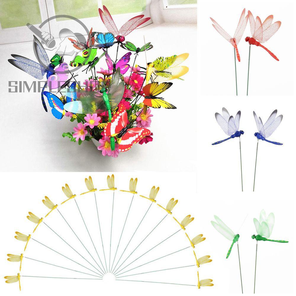 Set 5/10 bươm bướm chuồn chuồn giả 3D trang trí sân vườn nhiều màu sắc