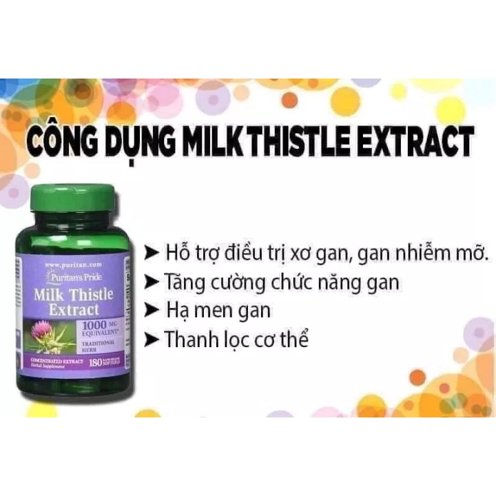 Thải độc gan, bổ gan, làm mát gan, tăng cường chức năng gan Milk Thistle Extract 1000mg -180 viên Puritan's Pride
