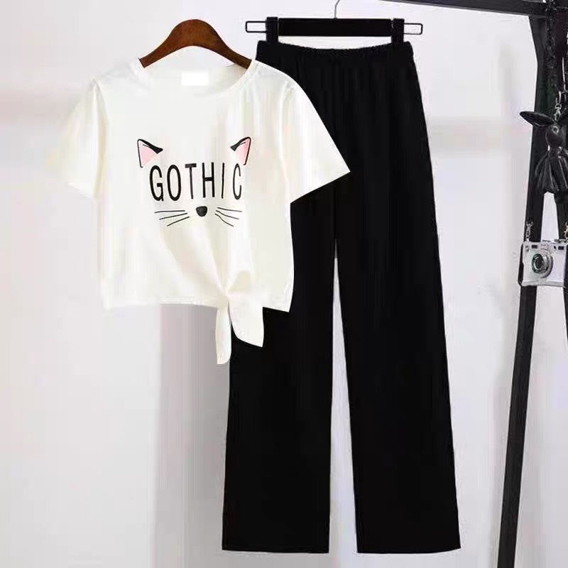 Set áo mèo crop quần suông cho bé gái size đại Thời trang trẻ em BEESHOP H22090