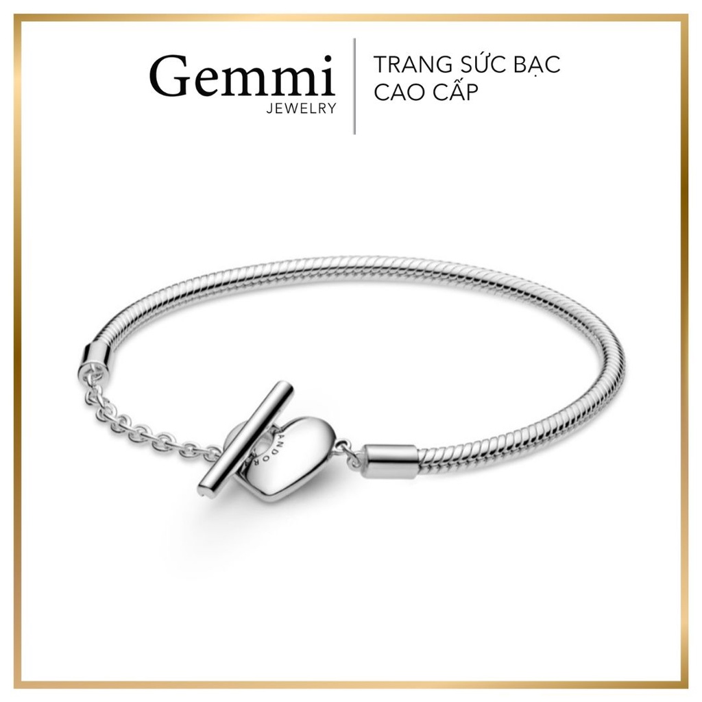 Vòng BẠC cao cấp Gemmi - Vòng tay Pan mềm mix charm chốt Tim T-bar Bạc Thái S925