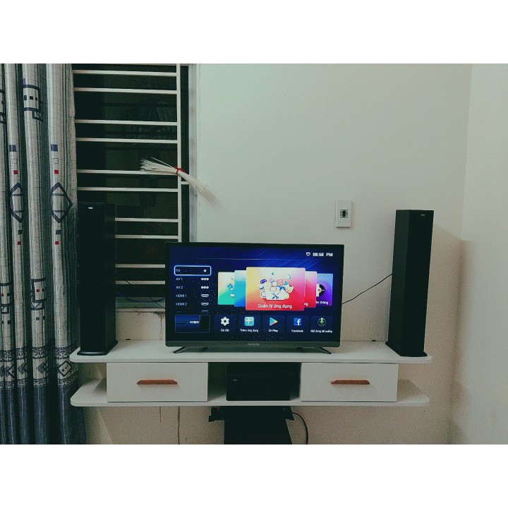 Kệ tivi hiện đại thông 2 ngăn màu Trắng sang trọng tay nắm gỗ chính hãng IGA-  GP40.1