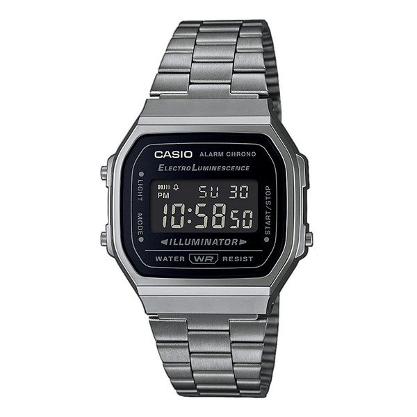 Đồng hồ nam Casio A168 / A168WGG-1B dây thép mạ ion màu xám, chống nước 50m, size 36mm, hàng chính hãng
