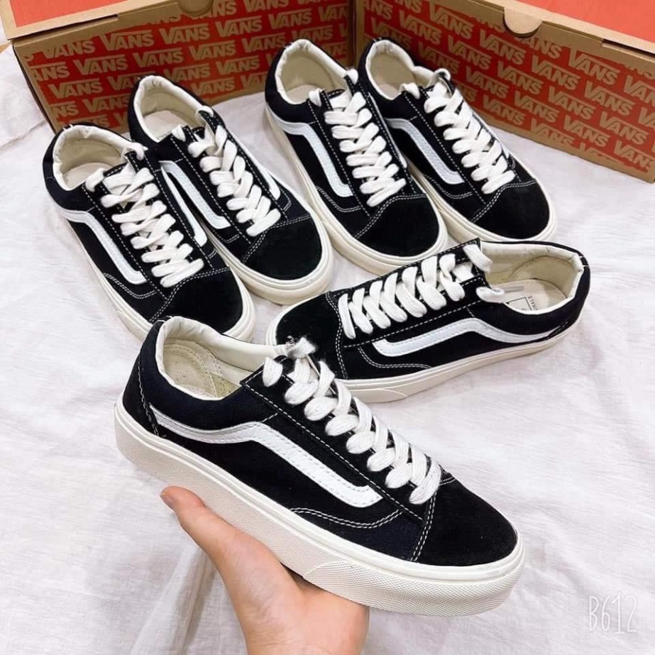 Giày Sneaker 𝐕𝐚𝐧𝐬 - Giày 𝐕𝐚𝐧𝐬 𝐎𝐥𝐝 𝐒𝐤𝐨𝐨𝐥 dáng thể thao đen kẻ trắng nhung nỉ cao cấp nam nữ, đế đúc chắc chắn, cá tính