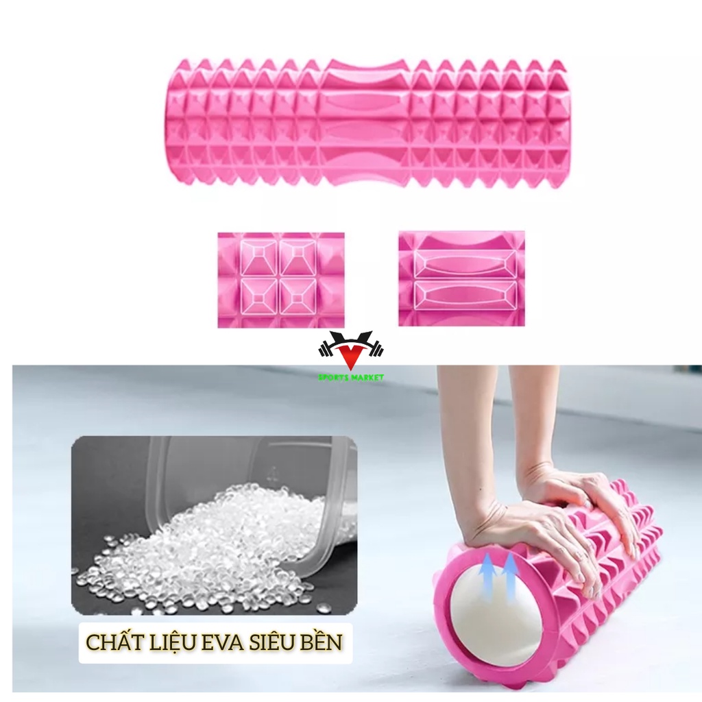 Con lăn Yoga Massage Cao Cấp ,Foam Roller, Ống Trụ Lăn Xốp Thể Thao Giãn Cơ Có Gai Giúp Giảm Đau Sau Khi Tập Luyện.