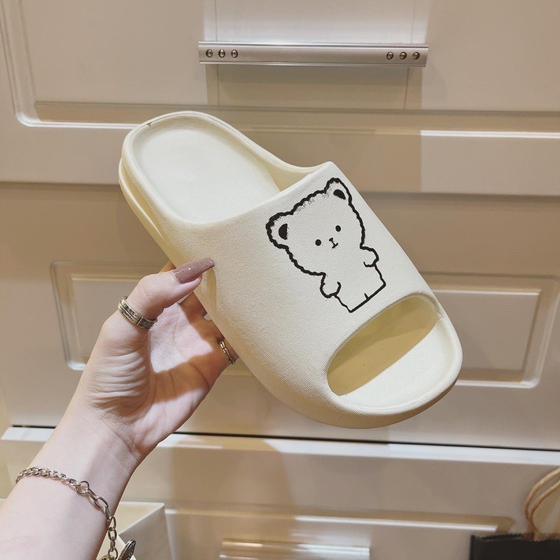 [LOẠI 1-ĐẾ DÀY] Dép bánh mì ulzzang quai ngang đế bằng cao 4cm hình gấu cute đơn giản màu đen/kem/hồng mới xinh đẹp hot