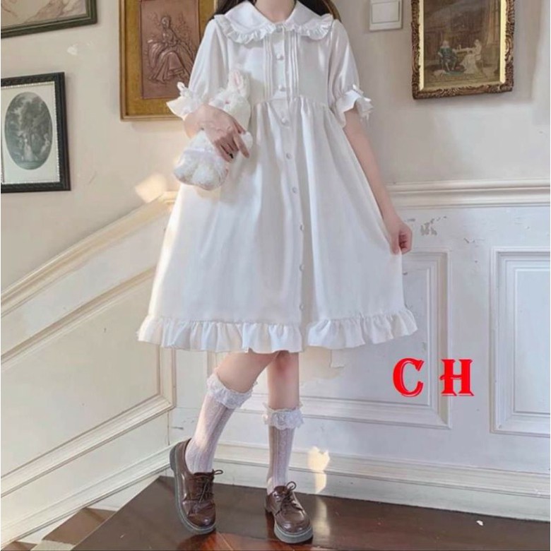 (HÀNG SẴN) VÁY BABY DOLL TRẮNG PHONG CÁCH LOLITA CỔ BẺ NƠ TAY; ĐẦM DÁNG XÒE🎎 VÁY CÔNG CHÚA DỰ TIỆC  ĐẦM VINTAGE DÁNG DÀ