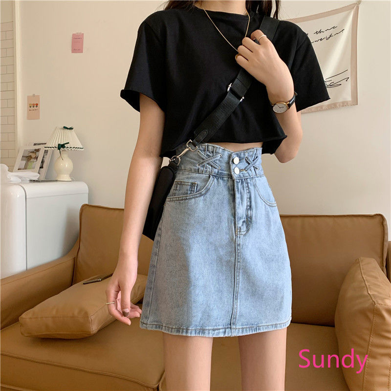 Chân váy jean dáng chữ A thời trang mùa hè Hàn Quốc trẻ trung cho nữ