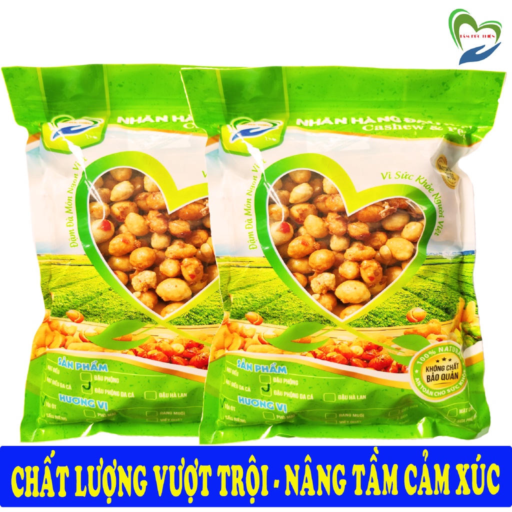 Combo 1KG Đậu Phộng Da Cá Rang Tỏi Ớt Tâm Đức Thiện (2 x Túi 500GR) đồ ăn vặt