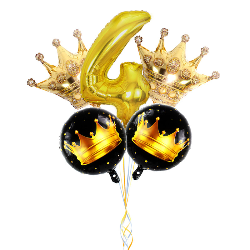 Bộ combo 5 cái Crown Digital Balloon Combo Số vàng 81.28 cm + Vương miện 60.96 cm + Bộ Balloon tròn 45.72 cm Bộ trang trí lễ sinh nhật Bong bóng trang trí ngày lễ