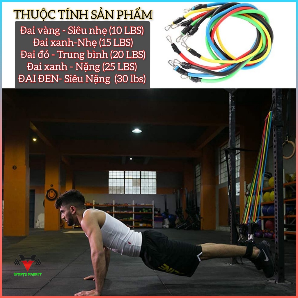 Bộ 5 Dây Ngũ Sắc Tập Full Body - Dây ngũ sắc đàn hồi tập thể hình cao cấp yoga, gym