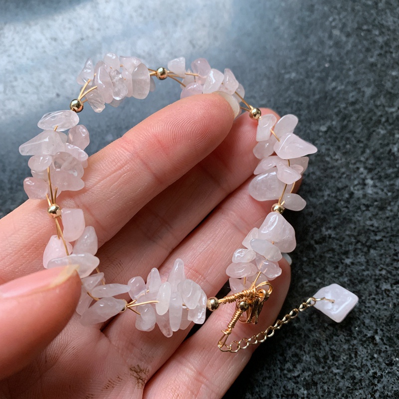 Hạt Đá Thạch Anh Hồng Tự Nhiên Làm Vòng Tay Trang Sức 1 Cái 14K