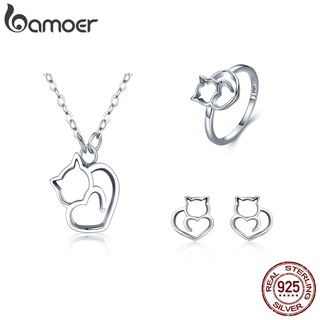 Bamoer Bông Tai Nhẫn Bằng Bạc 925 Hình Mèo Thời Trang Cho Nữ ZHS093