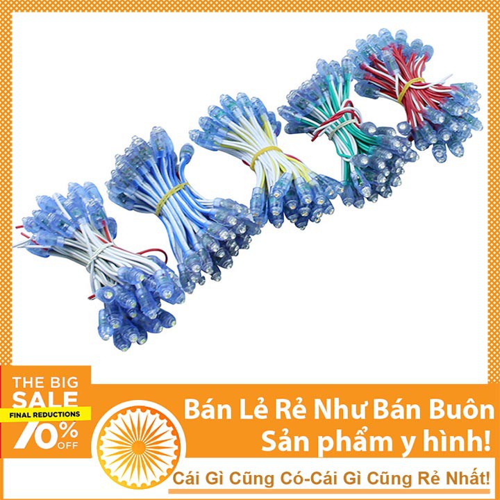 Dây 50 Led Đúc F5 - Bóng LED 10mm Đế 8mm Chống Nước Các Loại Màu DHCNHN