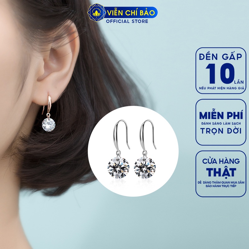 Bông tai bạc nữ móc câu gắn đá pha lê lấp lánh chất liệu bạc 925 trẻ trung sang chảnh thương hiệu Viễn Chí Bảo B400540x