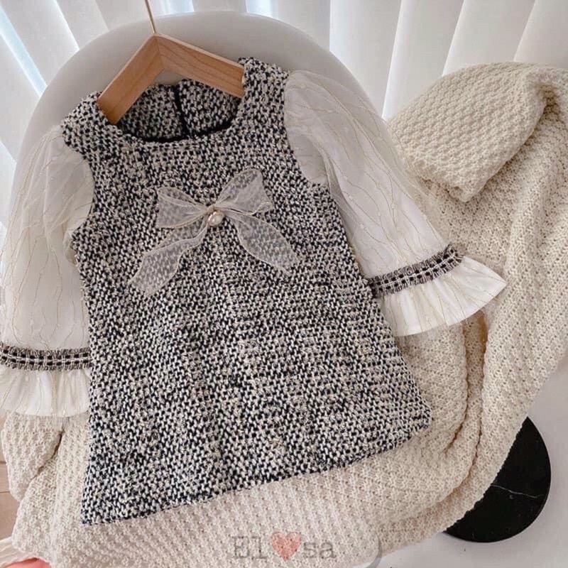 Váy bé gái - Váy dạ nơ ngọc bánh bèo siêu xinh cho bé 1-5 Tuổi