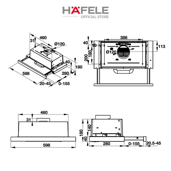 Máy Hút Mùi Âm Tủ HAFELE HH-TI60D (60cm) - 539.81.083 Xuất Xứ Châu Âu Kèm Than Hoạt Tính