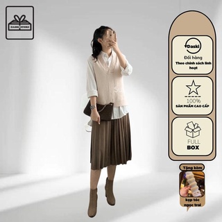 Áo Len Gile Nữ Trơn - Áo Len Mỏng Cổ V Daski