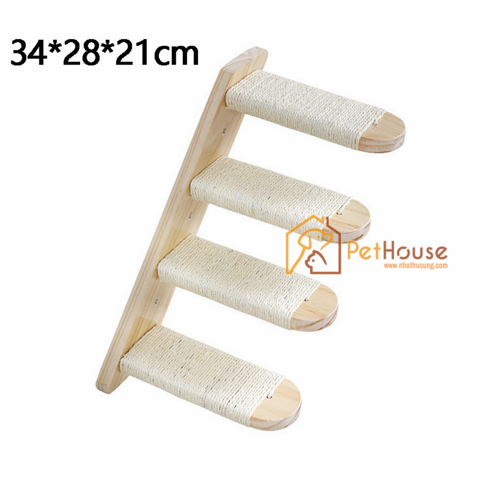 Cào móng 4 bậc thang gắn tường cho mèo sản phẩm gỗ tự nhiên bền đẹp sx pethouse