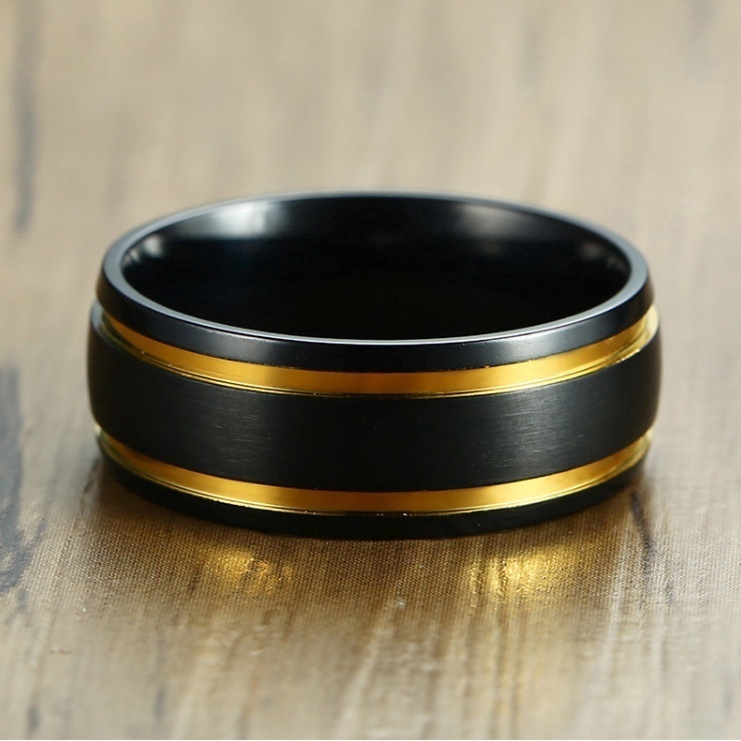 Cincin Lapis Emas 8mm Model 2 Sisi untuk Pria