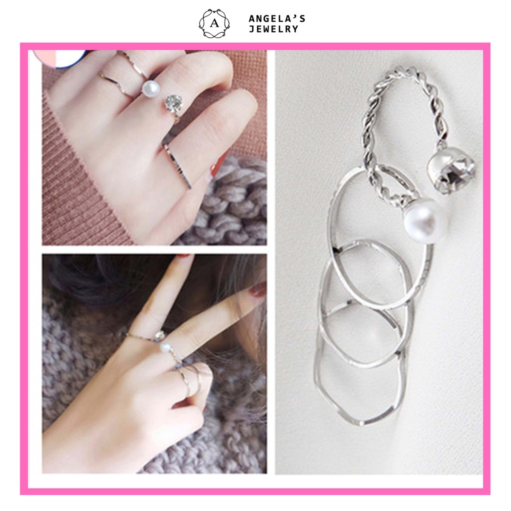 (Hàng có sẵn) Set 4 nhẫn phong cách thanh lịch xinh xắn