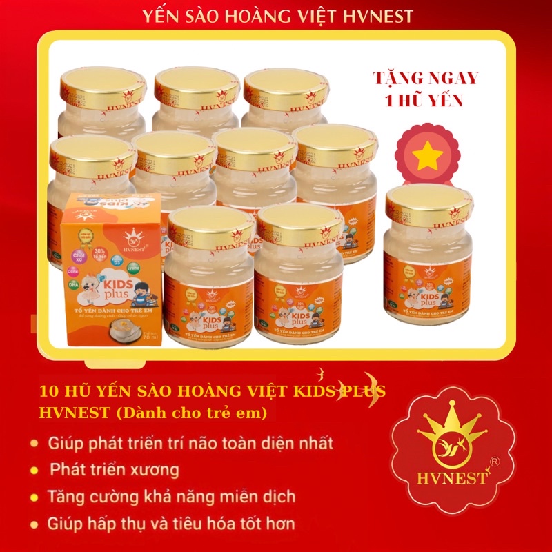 10 hũ yến trẻ em Kids Plus của Yến sào Hoàng Việt, yến sào Khánh Hoà, Tổng kho Yến sào Hoàng Việt, 30% yến tươi, đặc sợi
