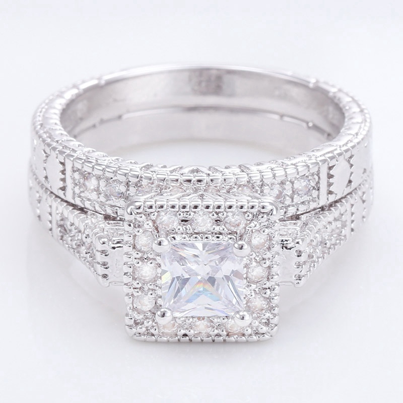 Nhẫn đeo tay mạ bạc khắc hình trái tim đính đá xinh xắn