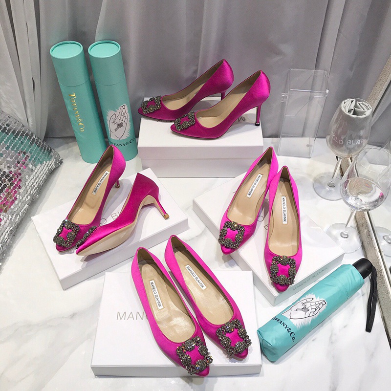 Giày Cao Gót 1.5 / 6.5 / 9.5cm Manolo Blahnik Nhập Khẩu Ý Chất Liệu Da Cừu Thật Thời Trang Quyến Rũ Cho Nữ