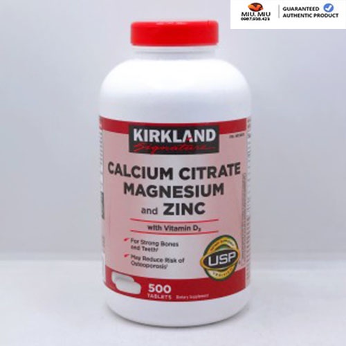 Viên uống Kirkland Calcium Citrate Magnesium and Zinc 500 viên của Mỹ