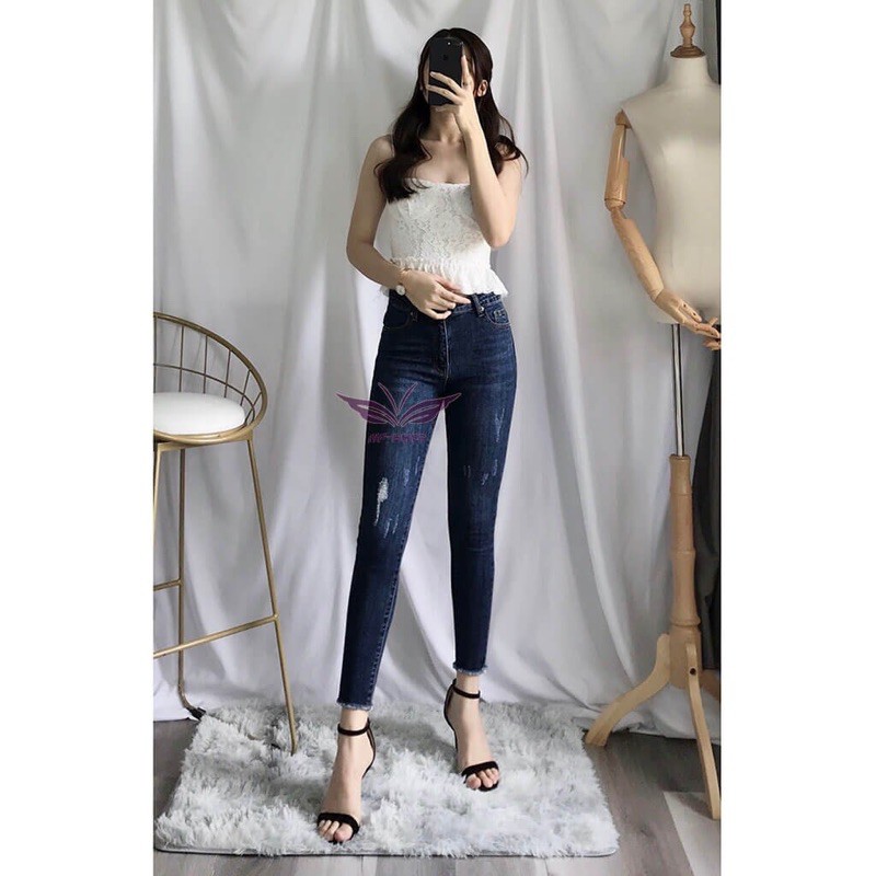 Quần Jeans Nữ Cạp Cao Co Giãn Tốt Kiểu Cào/9 tấc