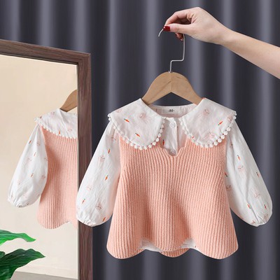 Sét áo len kèm áo sơ mi siêu đẹp cho bé gái 2021