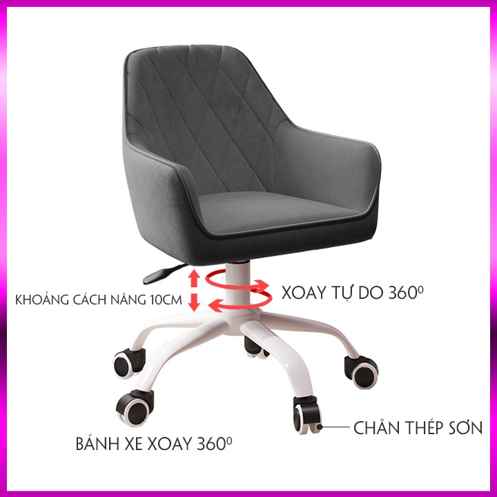 Ghế trang điểm,  ghế xoay makeup, quầy bar, chất liệu vải nhung xoay 360 độ