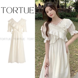 Váy đầm nude tiểu thư dài cổ bèo chéo phong cách cổ điển Retro Vintage Taobao mới 2022 V038