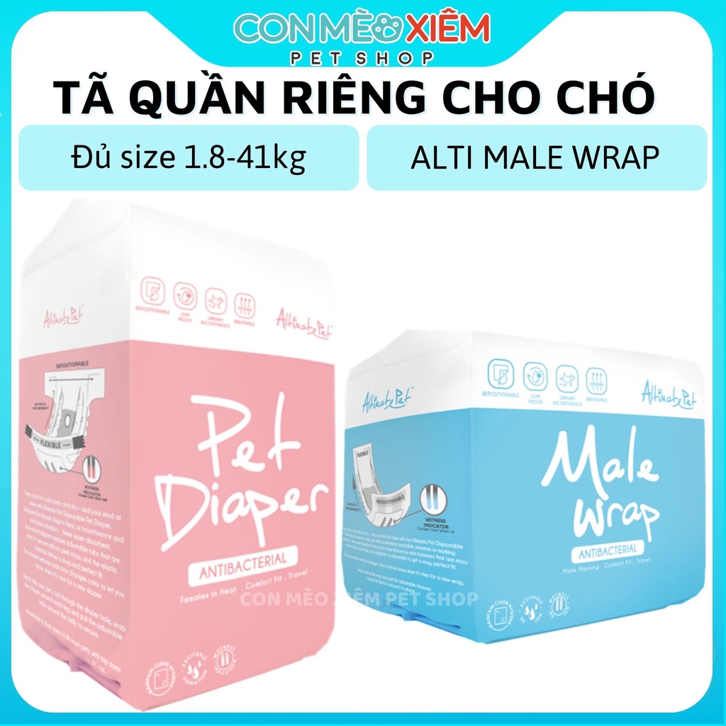 Tã quần cho chó dùng 1 lần Altimate Diaper nhiều size, bỉm dán riêng chó cái chó đực Con Mèo Xiêm