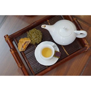 Khay tre đựng ấm trà