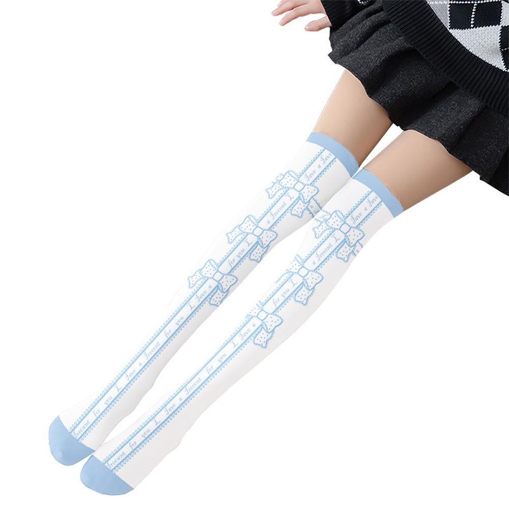 Vớ Dài Qua Đầu Gối Co Giãn Đính Nơ In Họa Tiết Dâu Tây Ngọt Ngào Phong Cách Lolita Cho Nữ
